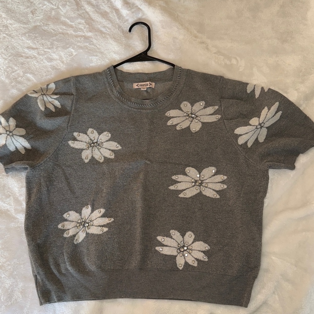 Nanette Lepore Gray Floral Blouse